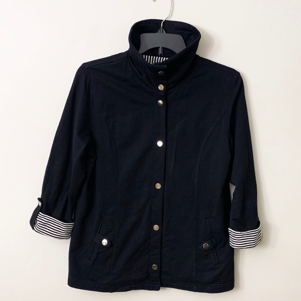 Karen Scott Sport Petite black snap jacket coat M